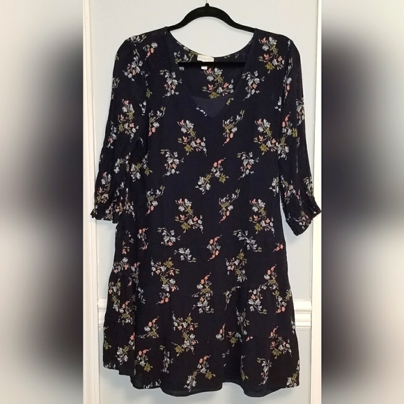 TIERED SILK DRESS NAVY JARDIN FLORAL Size 14 - Picture 2 of 9